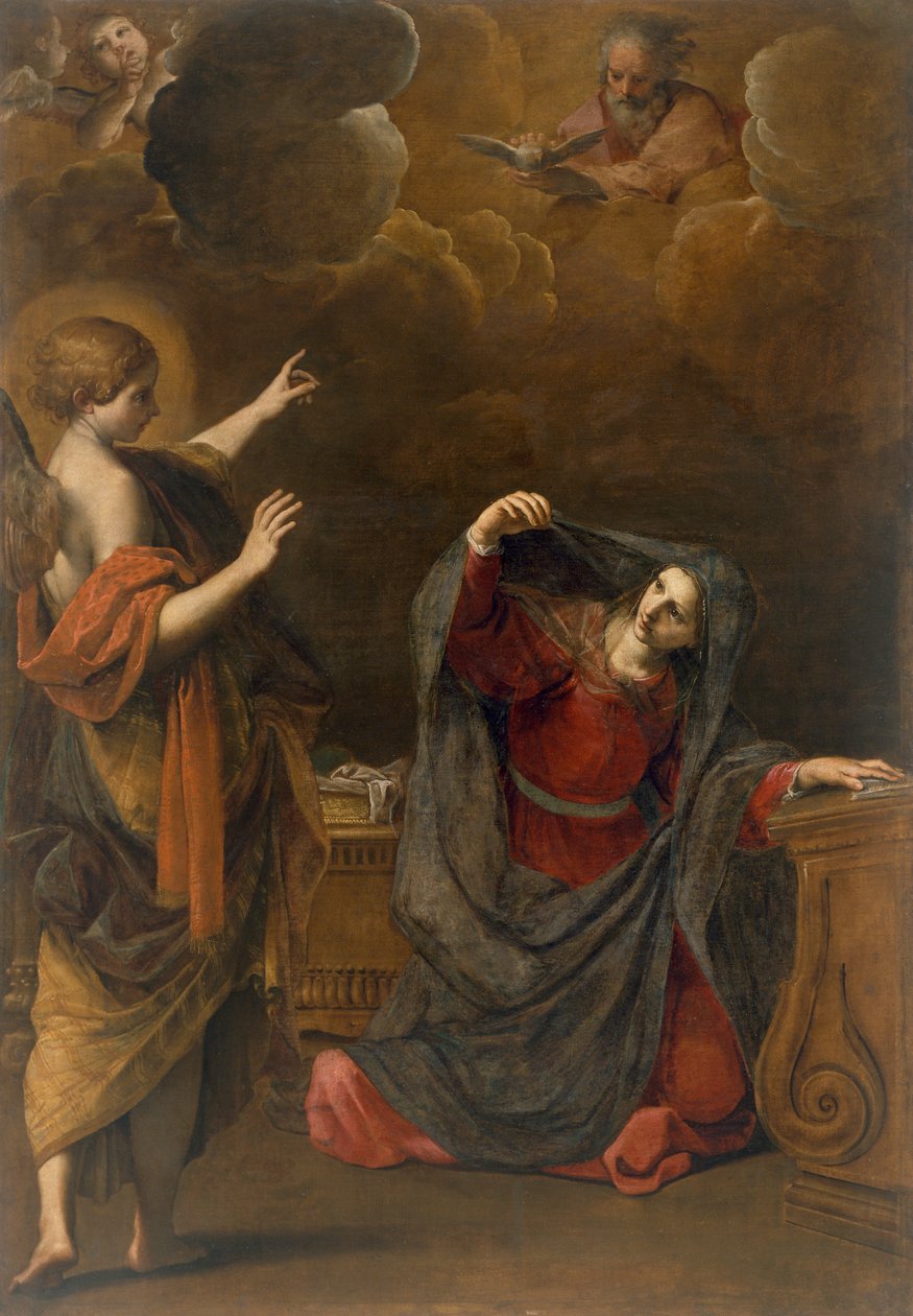 Zvěstování od Alessandra Tiarina (1577-1668), olej na plátně, 209x144, 5 cm od Alessandro Tiarini