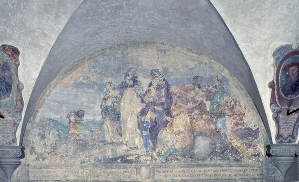 Svatý Antoninus káže kupci, kterého zachránil před hroznou bouří, luneta (freska) od Alessandro Tiarini