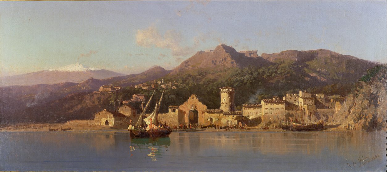 Pohled na sicilskou Taorminu s Etnou v pozadí, 1868 od Alessandro la Volpe