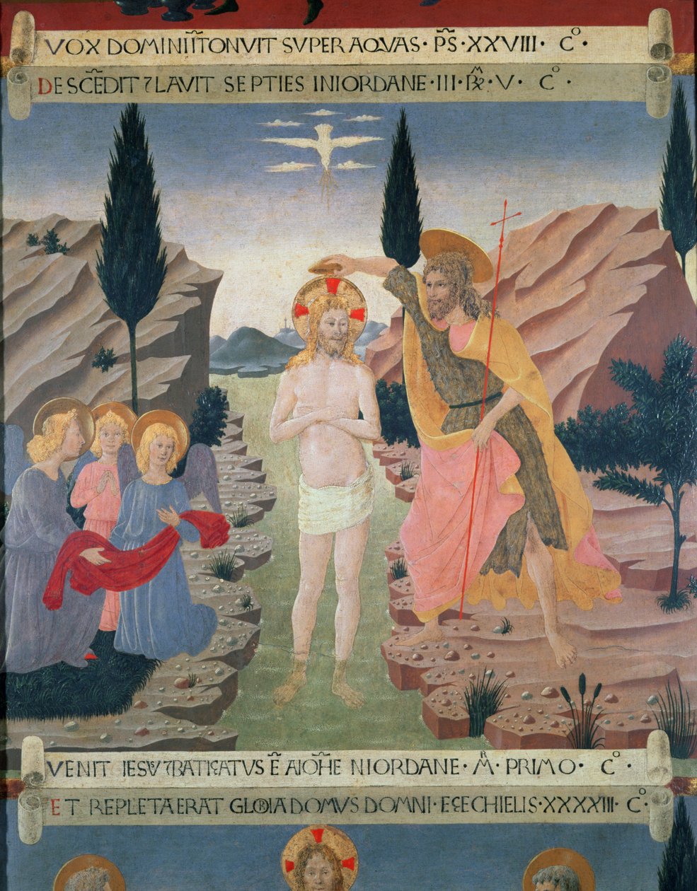 Křest Krista, detail ze zásuvek skříně na uložení stříbra, cca 1450-53 (tempera na panelu) od Alessio Baldovinetti