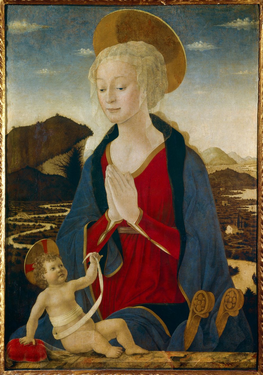 Panna má Dítě. Oba nosí zlaté aureoly. Malba na dřevě od Alessia Baldovinettiho (1425-1499) 15. století Sun. 1,06x0,75m od Alessio Baldovinetti