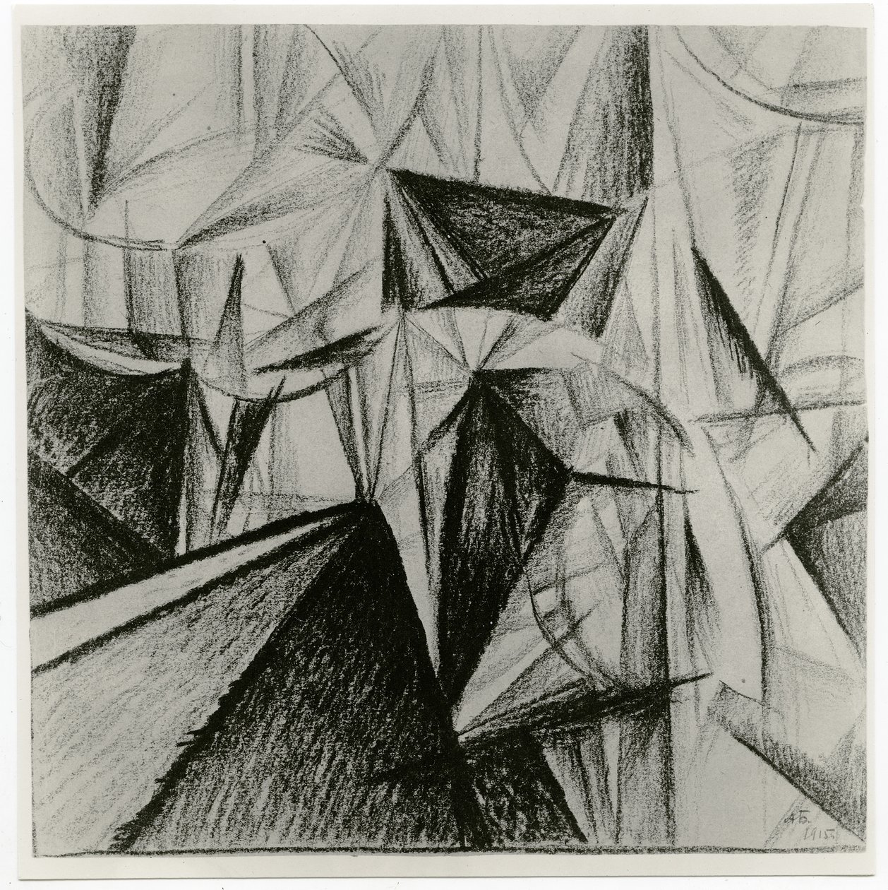 Rayonnist Composition (rytmická kompozice), 1915 (uhl na papíře) od Alexander Bogomazov