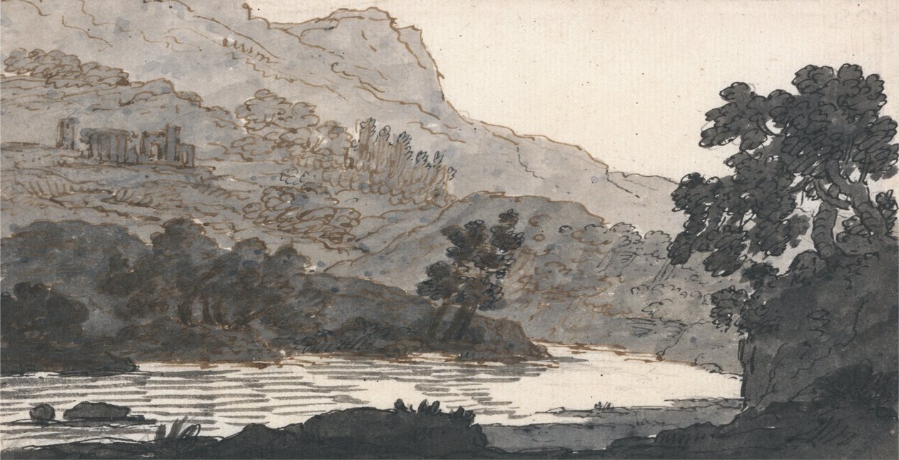 Řeka a hora se zříceninou od Alexander Cozens