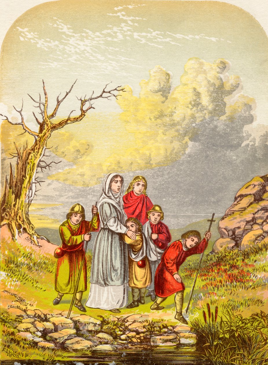 Christiana a její děti dorazí do Slough of Despond z knihy The Pilgrims Progress od Johna Bunyana, publikované kolem roku 1880 od Alexander Francis Lydon