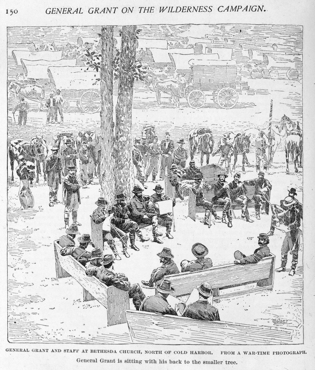 Generál Grant a zaměstnanci v Bethesda Church, severně od Cold Harbour, vyryto J.W. Taber (fl.1850-1928) z fotografie, ilustrace z 