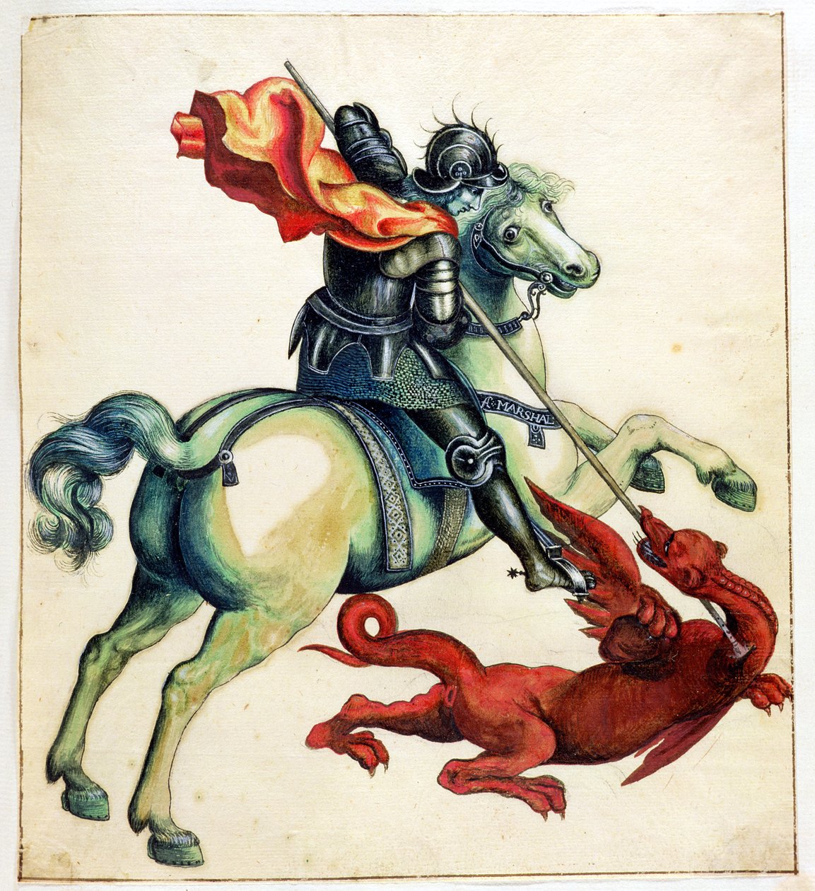 St. George and the Dragon, z „Anekdot o malířství v Anglii“, které napsal Horace Walpole (1717-97), vydané v roce 1765 (pero, inkoust a akvarel přes grafit na papíře od Alexander Marshal