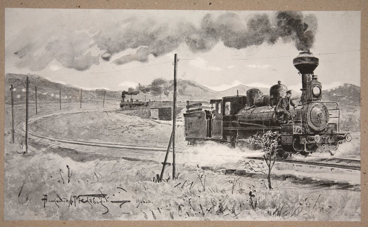 Náklad munice vedený pod nepřátelskou palbou z Liao-Yangu do Port Arthuru podplukovníkem Spiridonoffem, 25. dubna 1904, ilustrace z „Manchuria: obrázky z rusko-japonské války“, od Alexander Vladimirovich Makovsky