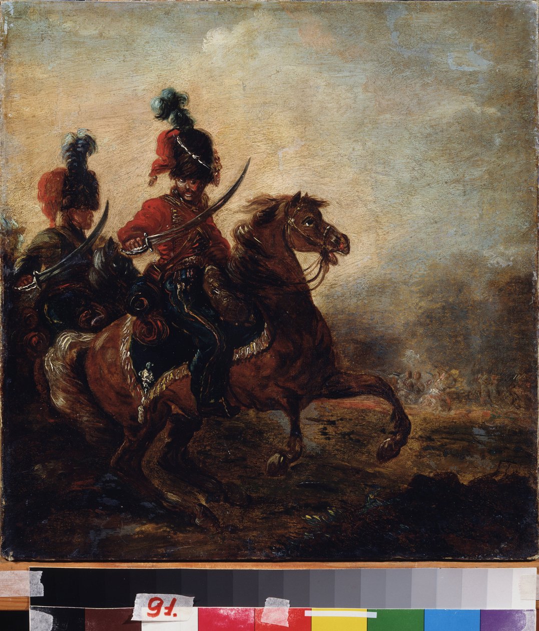 Jezdci. (pluk husarů). Obraz Alexandra Osipoviče Orlowského (1777-1832), olej na plátně od Alexander Orlowski