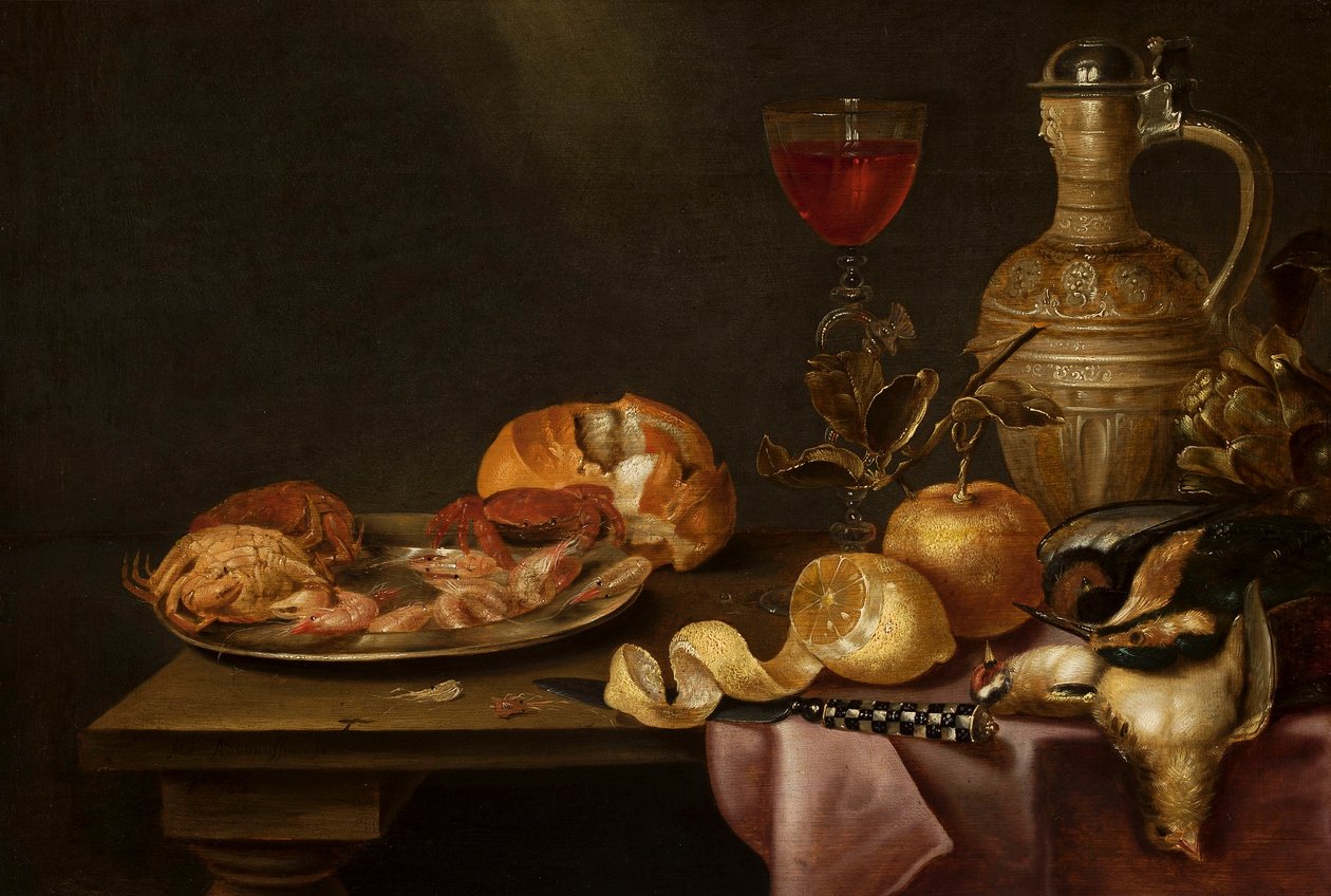 Zátiší s krevetami a kraby na plechovém talíři od Alexander Adriaenssen