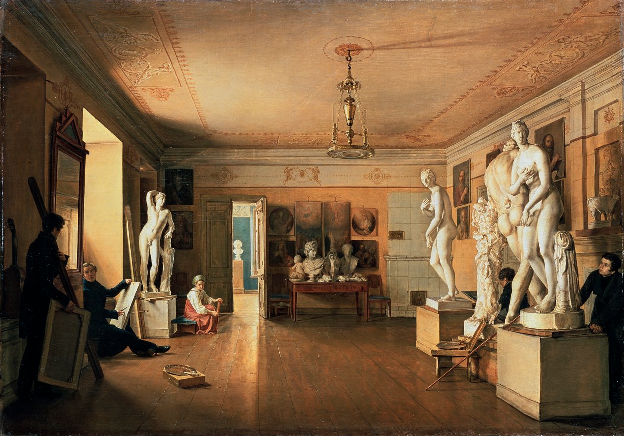 Ateliér umělce Alexeje Venetsianova v Petrohradě, 1827. od Alexander Alexeyev