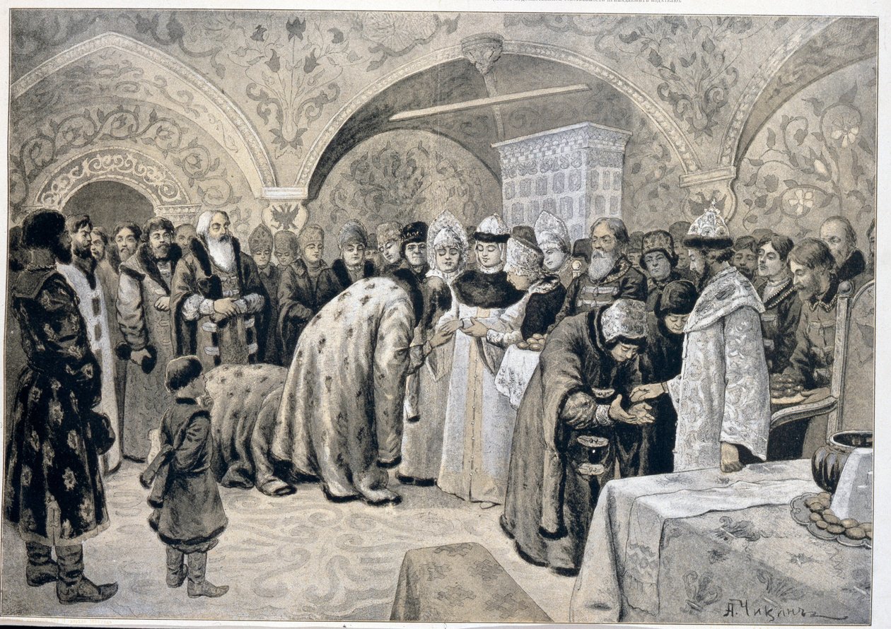 Přijetí carevny po velikonočním matiné. Dílo Alexandra Andrejeviče Čikina (1865-1924), litografie. ruské umění od Alexander Andreyevich Chikin