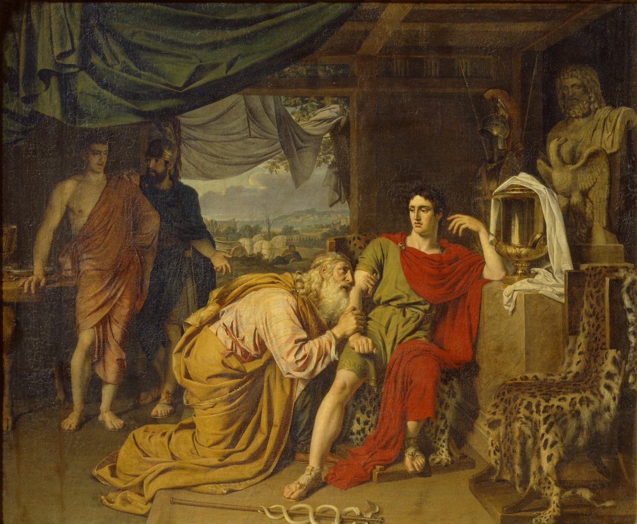 Priam se slzami v očích Achilla prosí o Hectorovo tělo, 1824 od Alexander Andreyevich Ivanov