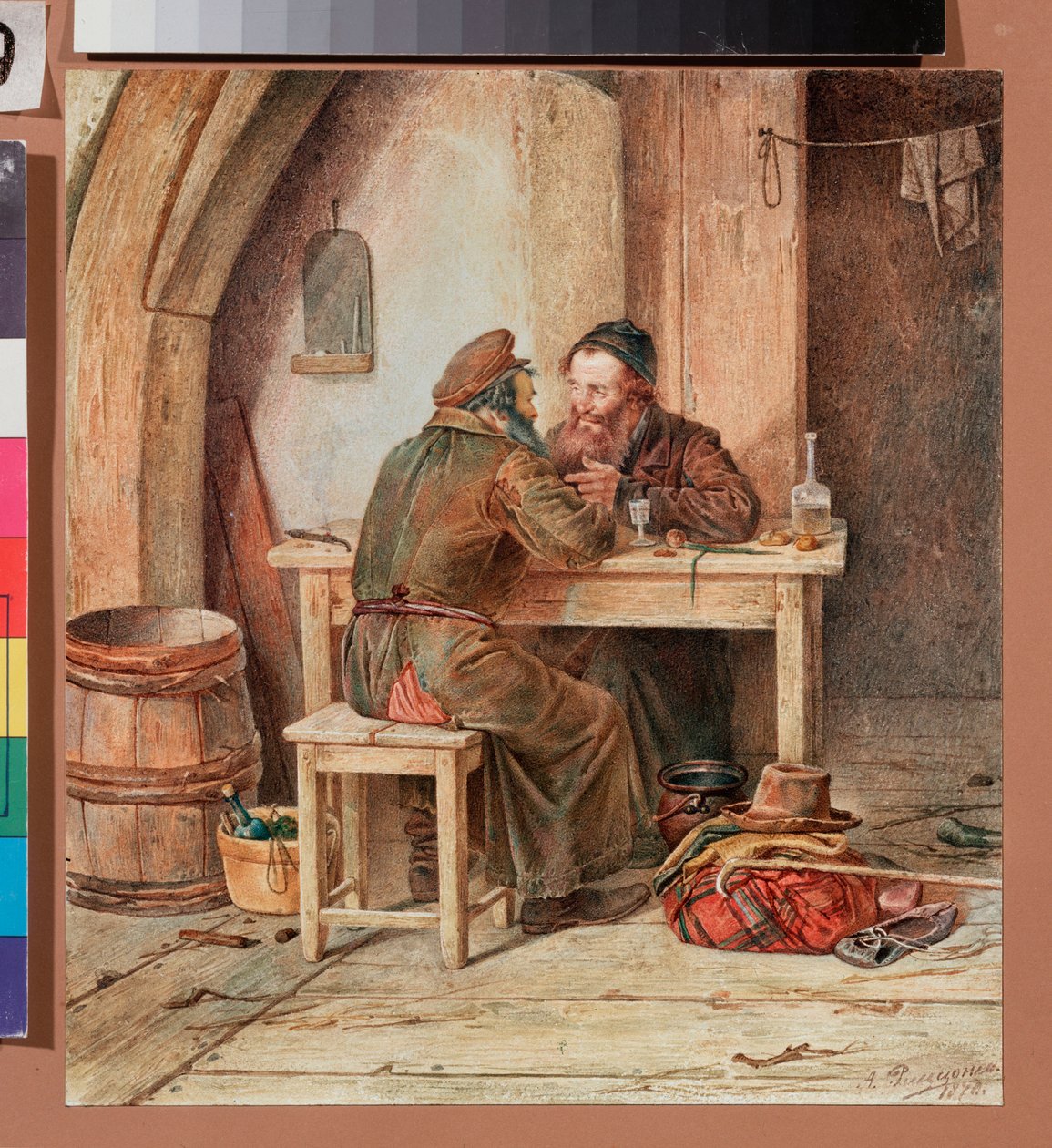 Dans une taverne - V taverně - Dílo Alexandra Antonoviče Rizzoniho (1836-1902), akvarel na papíře od Alexander Antonovich Rizzoni
