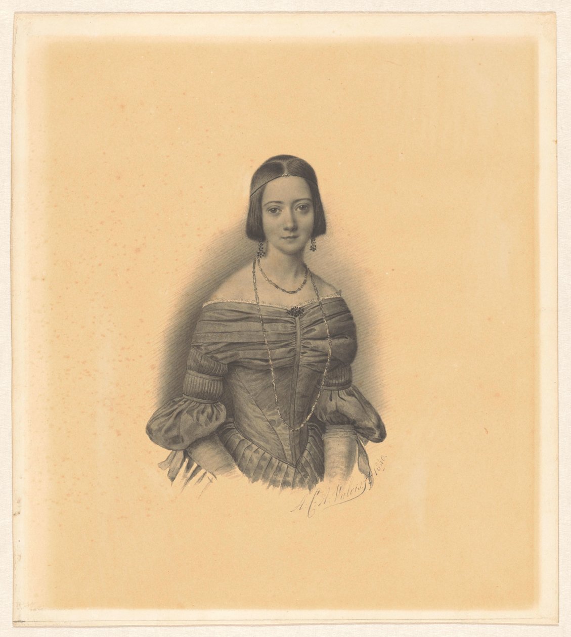 Portrét Antoinetty Marie Henriette Jeanne Reigersmanové, manželky Jonkheera pana Pietera van den Brandelera od Alexander Cesar August Valois (signed by artist)