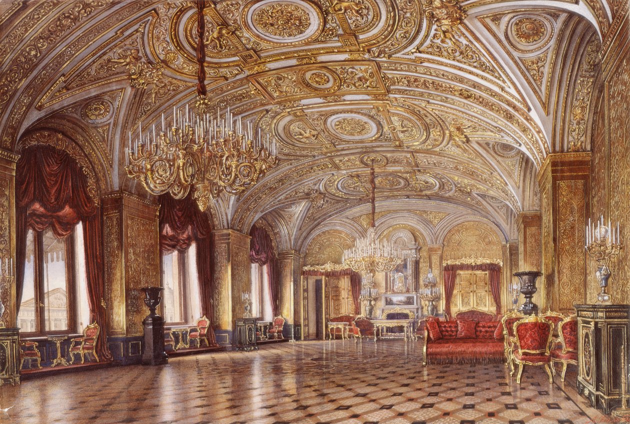 Interiéry Zimního paláce. Zlatý přijímací pokoj, polovina 19. století. od Alexander Chrisophorovich Kolb