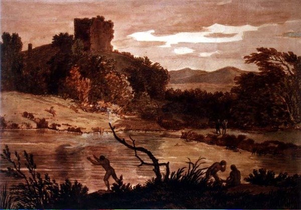 Krajina s koupáním mužů (akvarel) od Alexander Cozens