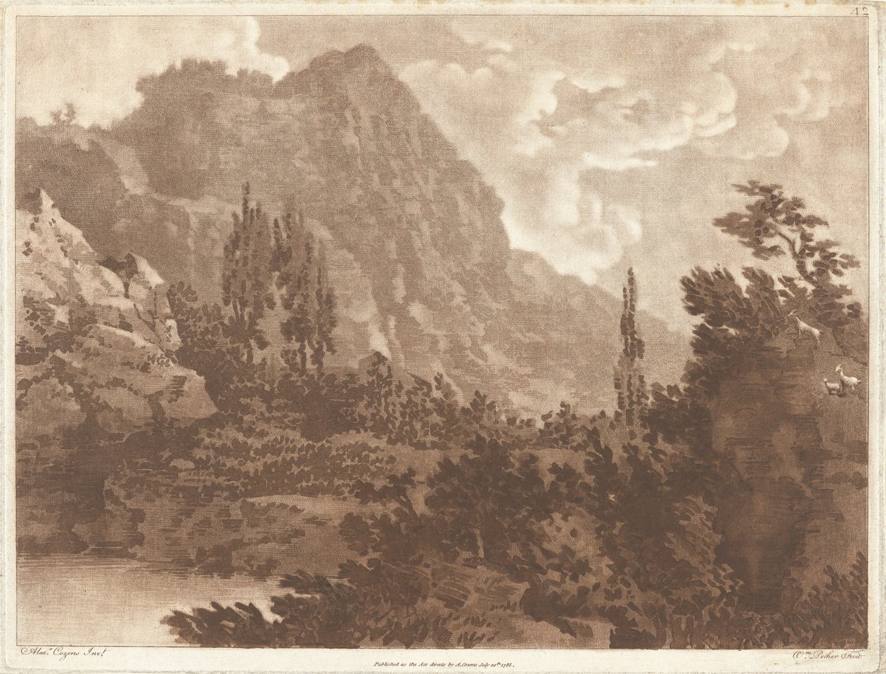 Druhá kresba vytvořená ze stejného blotu od Alexander Cozens and William Pether