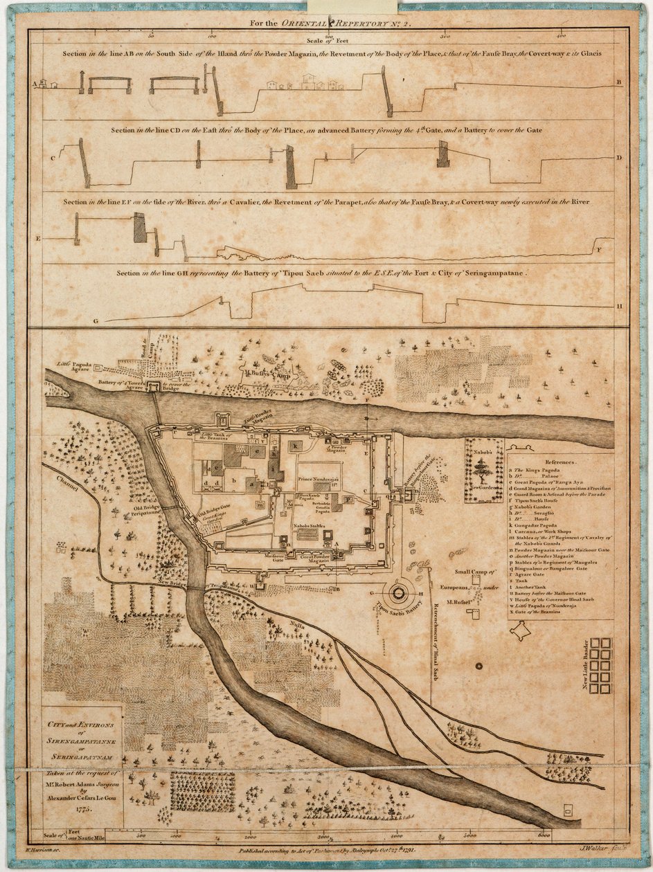 Město a okolí Sirengampatanne neboli Seringapatnamu pořízené na žádost pana Roberta Adamse chirurgem Alexandrem Cesarsem LeGou 1775. od Alexander Dalrymple