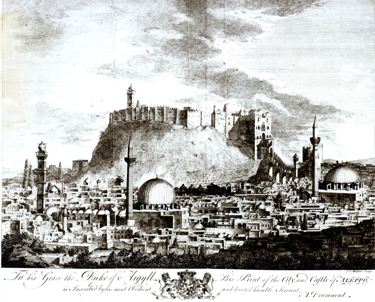 Pohled na město a hrad Aleppo, Sýrie, 1754 od Alexander Drummond
