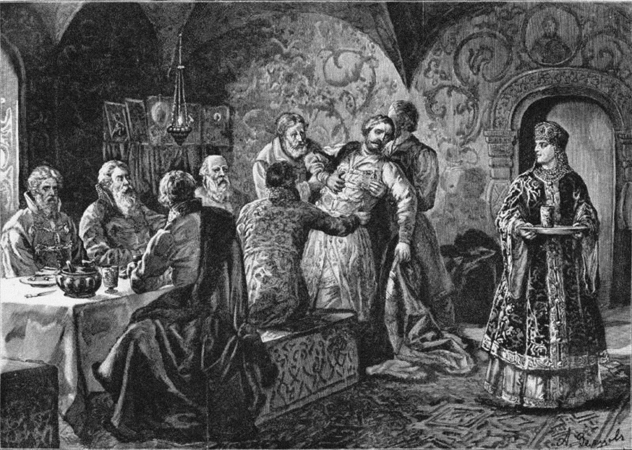 Princ Michail Vasilijevič Skopin-Shuisky na svátku hraběte Vorotynského od Alexander Efimovich Zemtsov