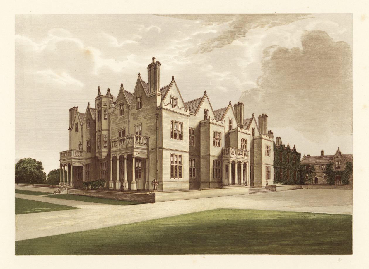 Acton Reynald Hall., Shropshire, Anglie. ,1880 (rytina) od Alexander Francis (after) Lydon