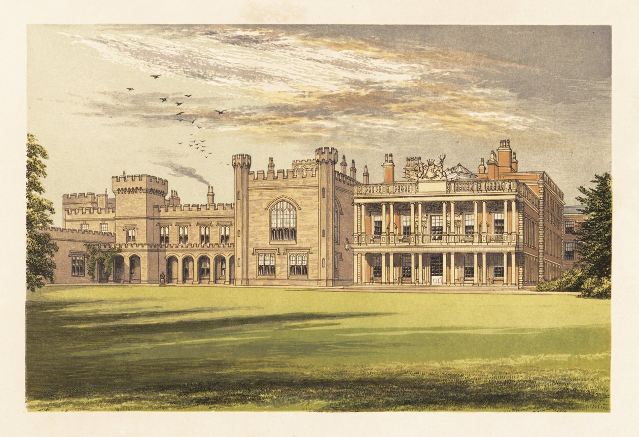 Knowsley Hall, Lancashire, Anglie. ,1880 (rytina) od Alexander Francis (after) Lydon
