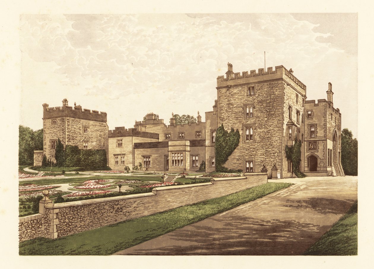 Hrad Muncaster, Cumbria, Anglie. ,1880 (rytina) od Alexander Francis (after) Lydon