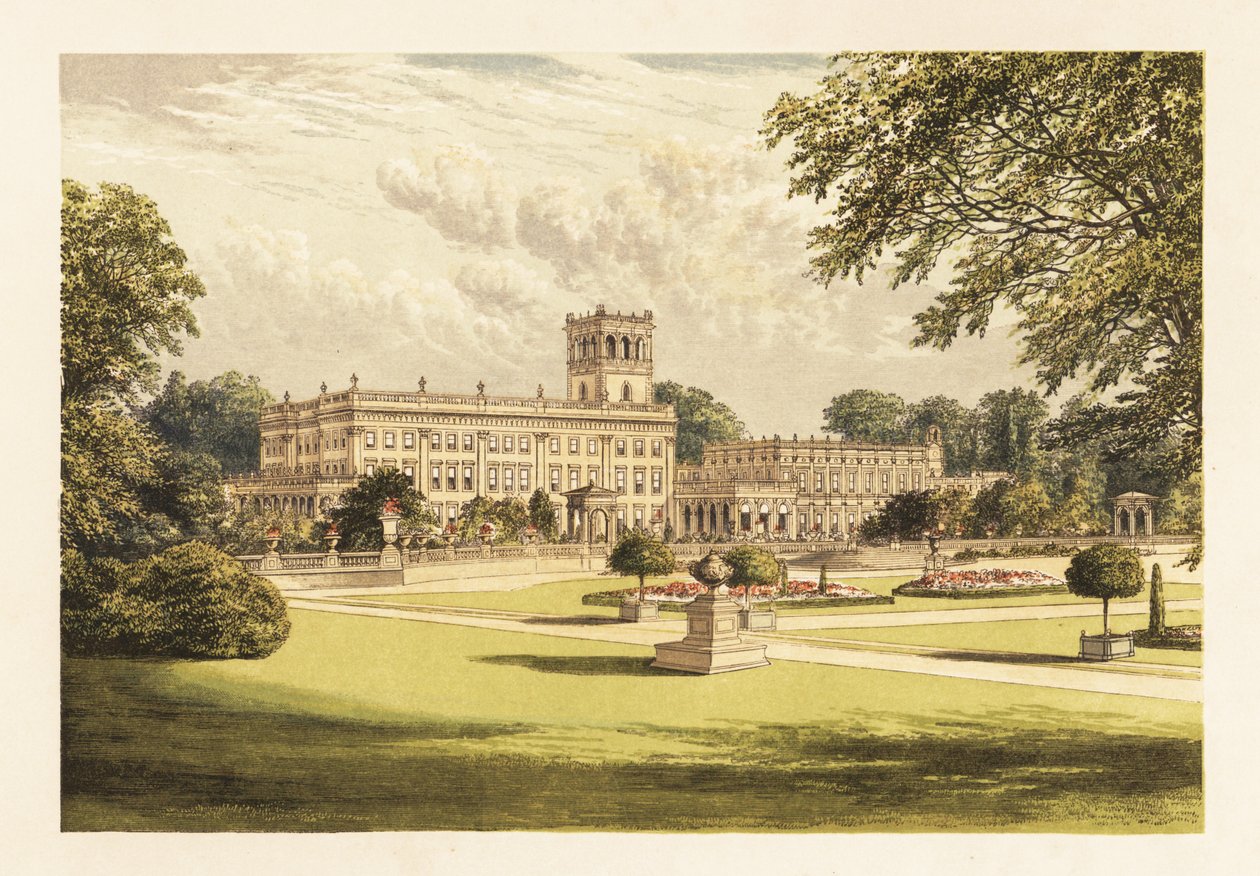 Trentham Hall, Staffordshire, Anglie. ,1880 (rytina) od Alexander Francis (after) Lydon