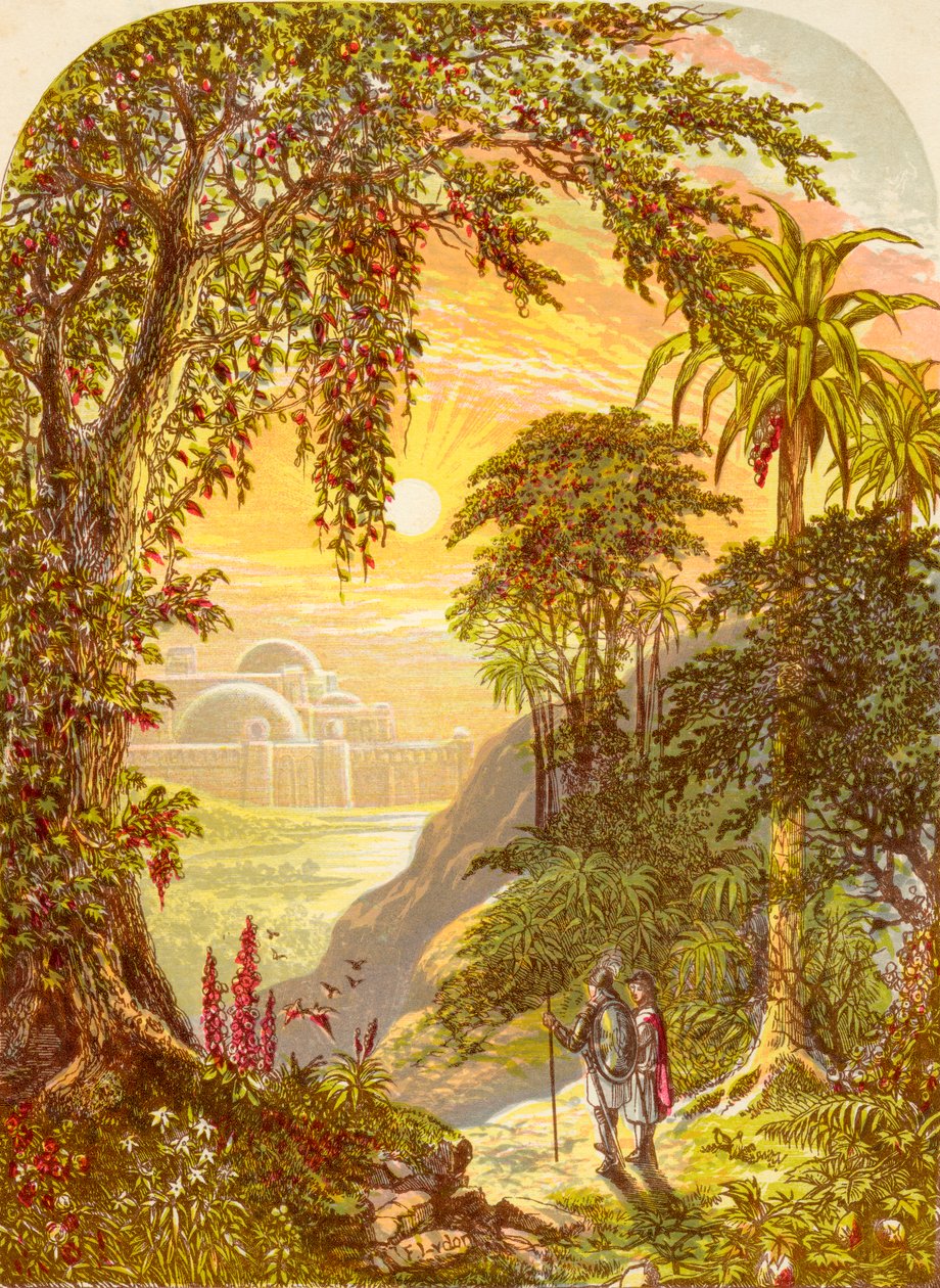 Christian and Hopeful in the Land of Beulah, z knihy The Pilgrims Progress od Johna Bunyana, vydaná kolem roku 1880 od Alexander Francis Lydon