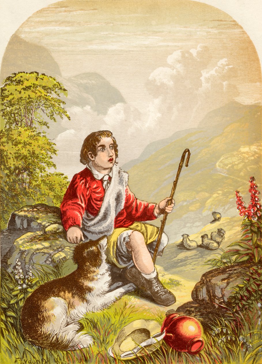 The Shepherd Boy in the Valley of Humiliation, from The Pilgrims Progress od Johna Bunyana publikované kolem roku 1880 od Alexander Francis Lydon