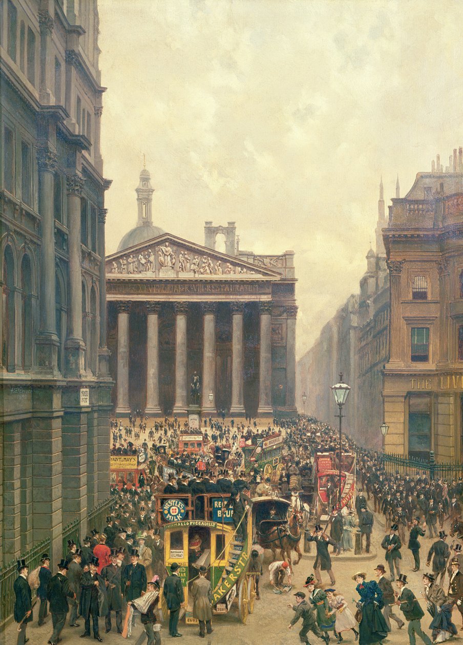 Rush Hour od Royal Exchange z Queen Victoria Street, 1904 od Alexander Friedrich Werner