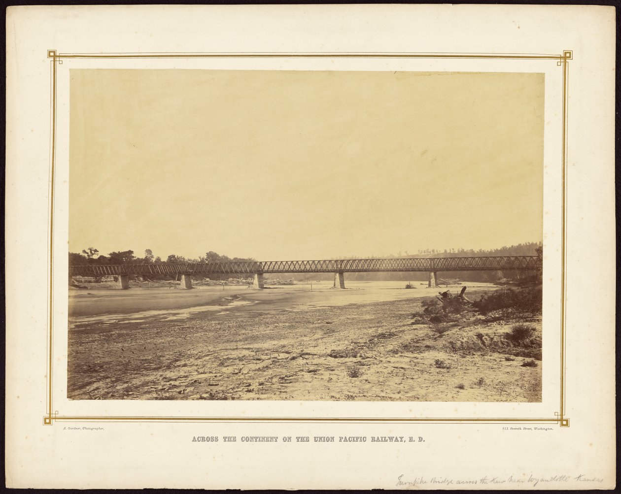[Turnpike Bridge přes řeku Kaw u Wyandotte, Kansas] od Alexander Gardner