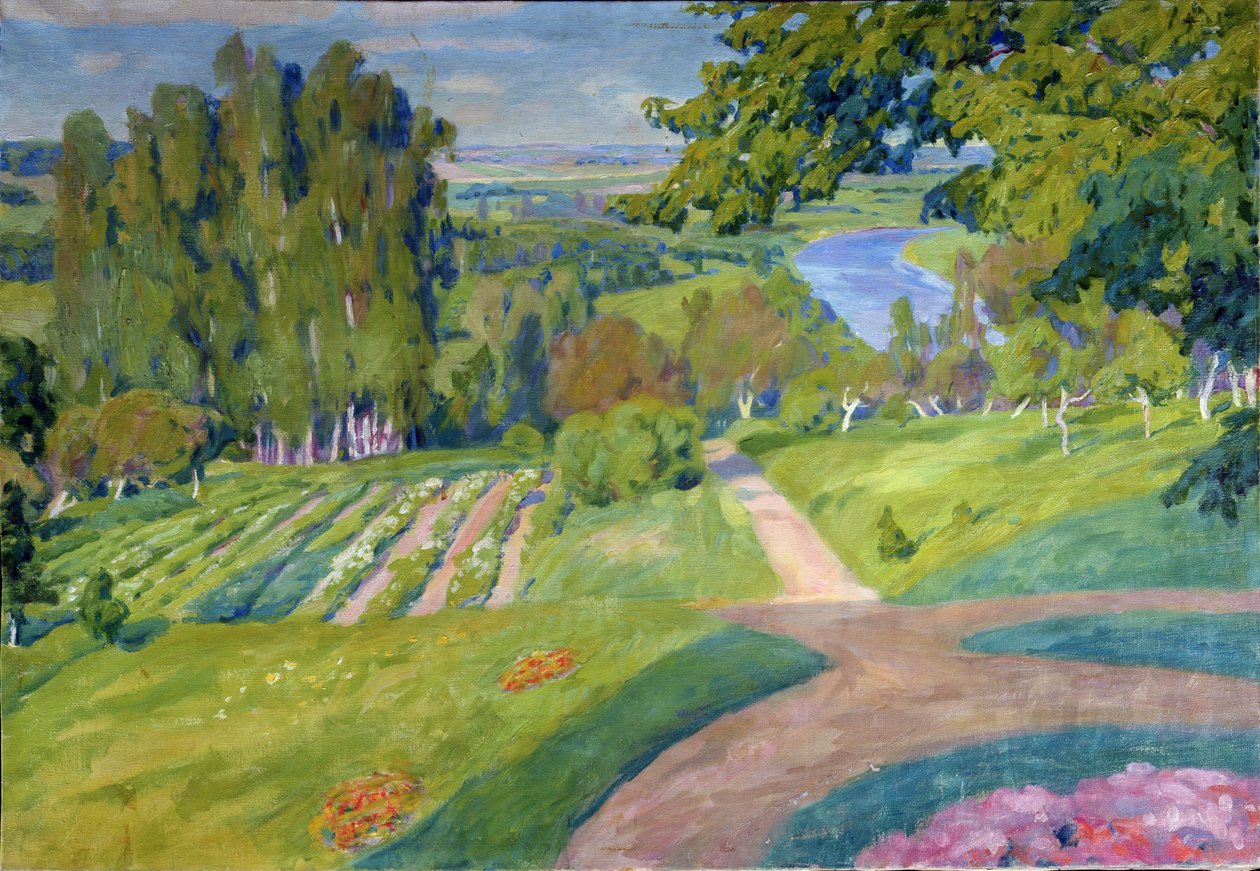 Venkovský statek. Obraz Alexandra Fjodoroviče Gauše (1873-1947), olej na plátně, kolem roku 1910, ruské umění, secese. Regionální muzeum umění M. Vrubela, Omsk (Rusko). od Alexander Gaush