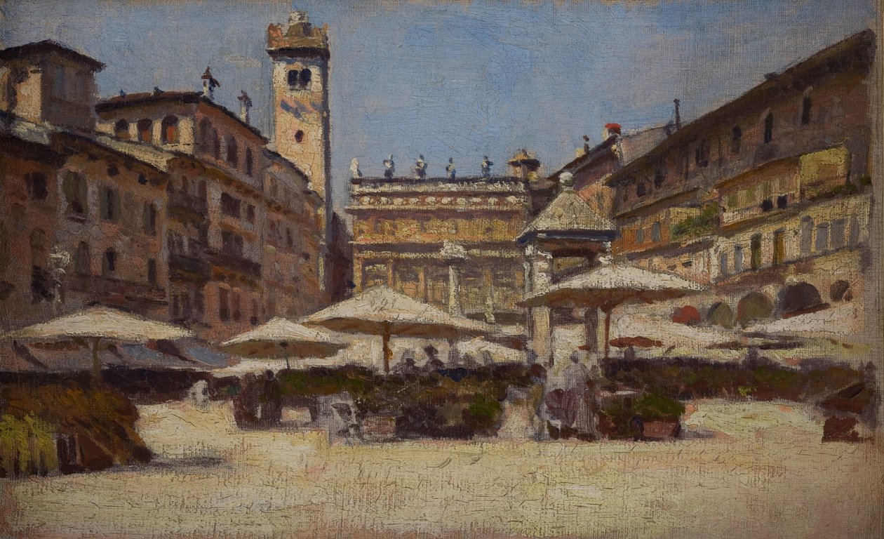 Piazza delle Erbe ve Veroně, kolem roku 1900 (olej na plátně) od Alexander Gierymski
