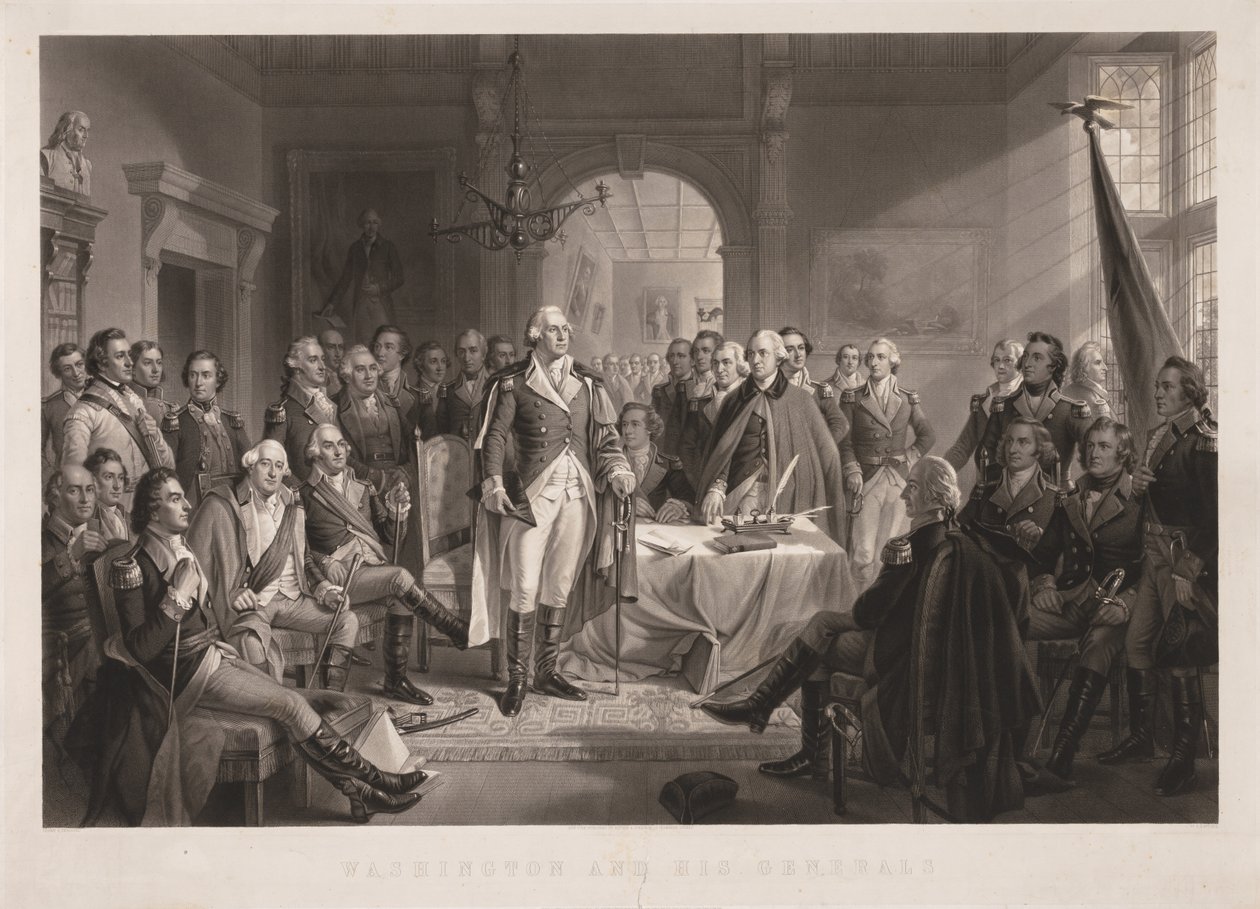 Washington a jeho generálové s Keyem. od Alexander Hay Ritchie