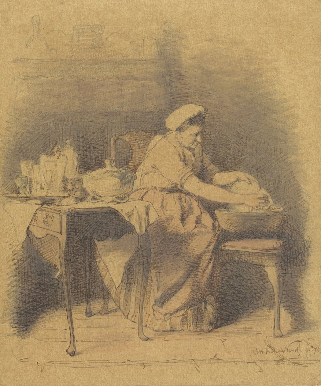 Sedící žena mytí nádobí od Alexander Hugo Bakker Korff