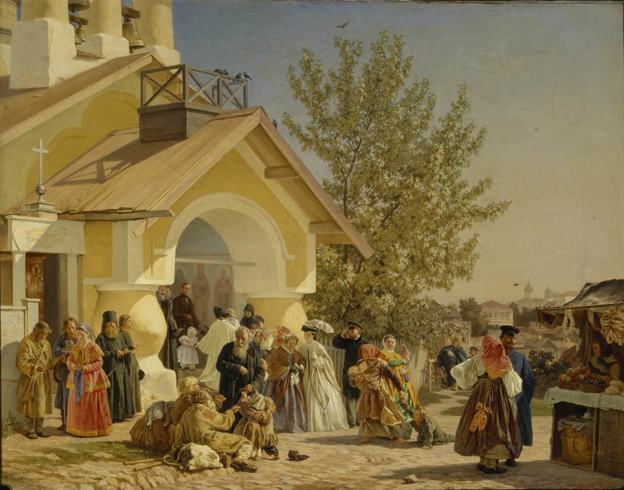 Vycházení z kostela v Pskově, 1864 od Alexander Ivanovich Morozov