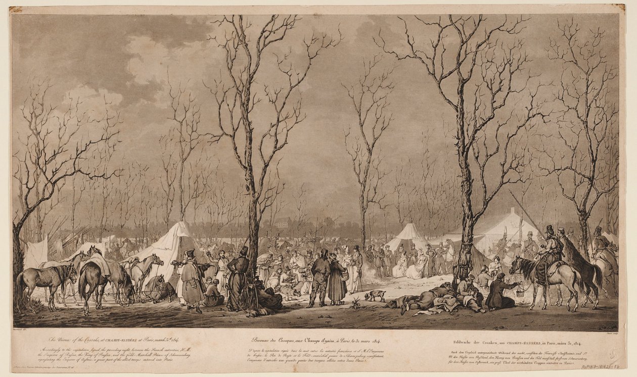 Bivak kozáků na Avenue des Champs-Elysées v Paříži v březnu 1814, 1814 od Alexander Ivanovich Sauerweid