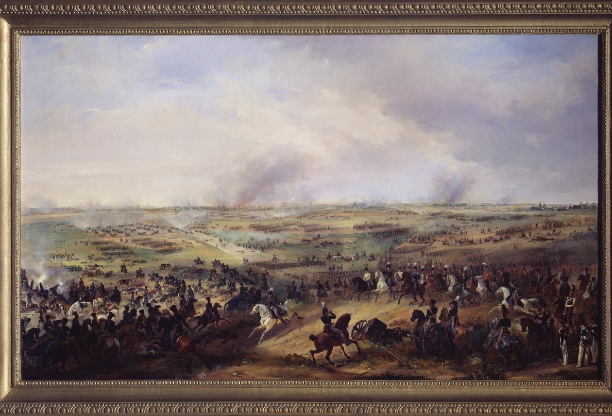 Bitva národů v Lipsku (Německo) v říjnu 1813. (neboli bitva u Lipska, epizoda třetí koalice, německé tažení napoleonských válek). Obraz Alexandra Sauerweida (1783-1844), olej na plátně. Německé umění 19. století od Alexander Ivanovich Sauerweid