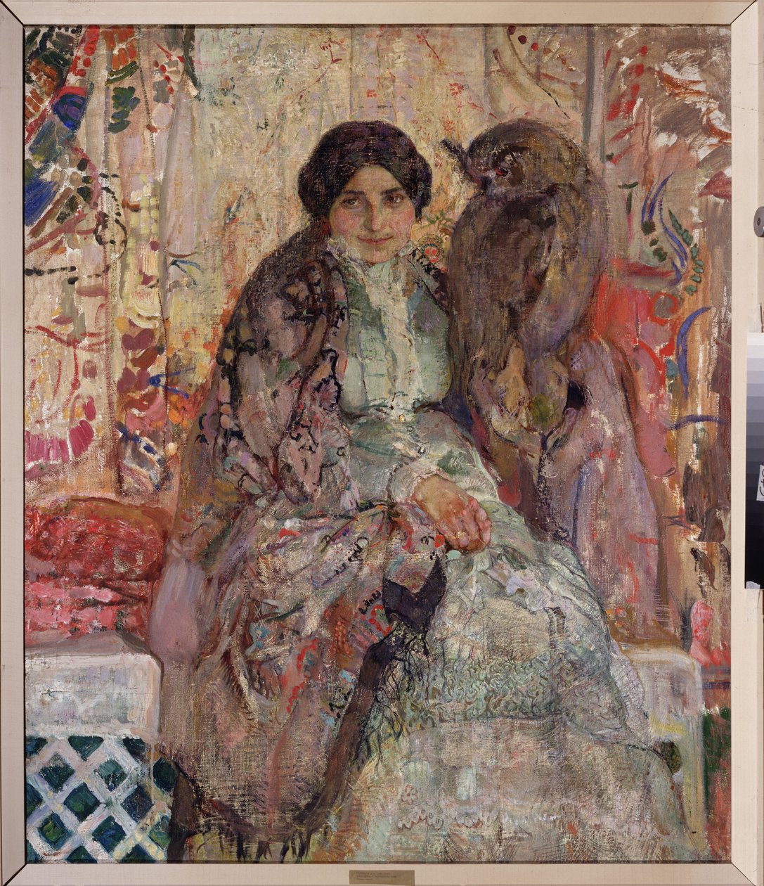 Žena s výr. Obraz Alexandra Ivanoviče Savinova (1881-1942), olej na plátně od Alexander Ivanovich Savinov