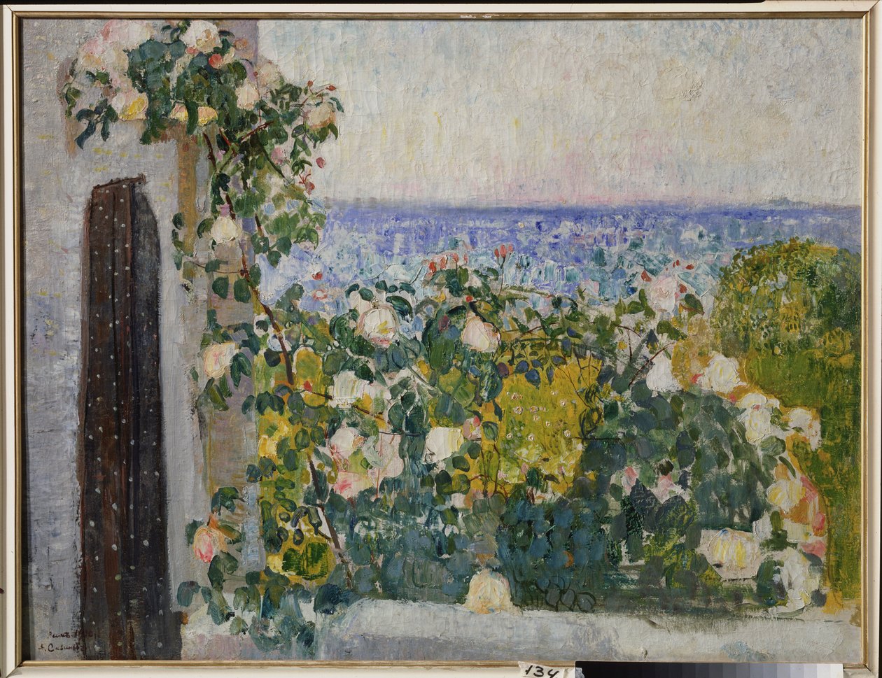 Květiny na balkóně v Římě (Itálie). Obraz Alexandra Ivanoviče Savinova (1881-1942), olej na plátně od Alexander Ivanovich Savinov