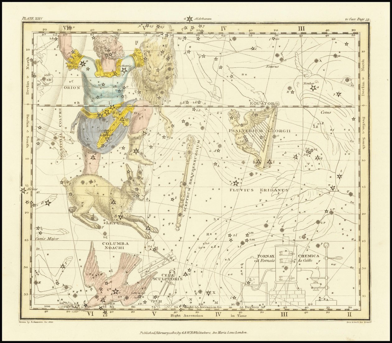 1822 - Alexander Jamieson - Orion, Psaltriem Georgii, Sceptrum Brandenburgium, Lepus a Columba Noachi od Alexander Jamieson
