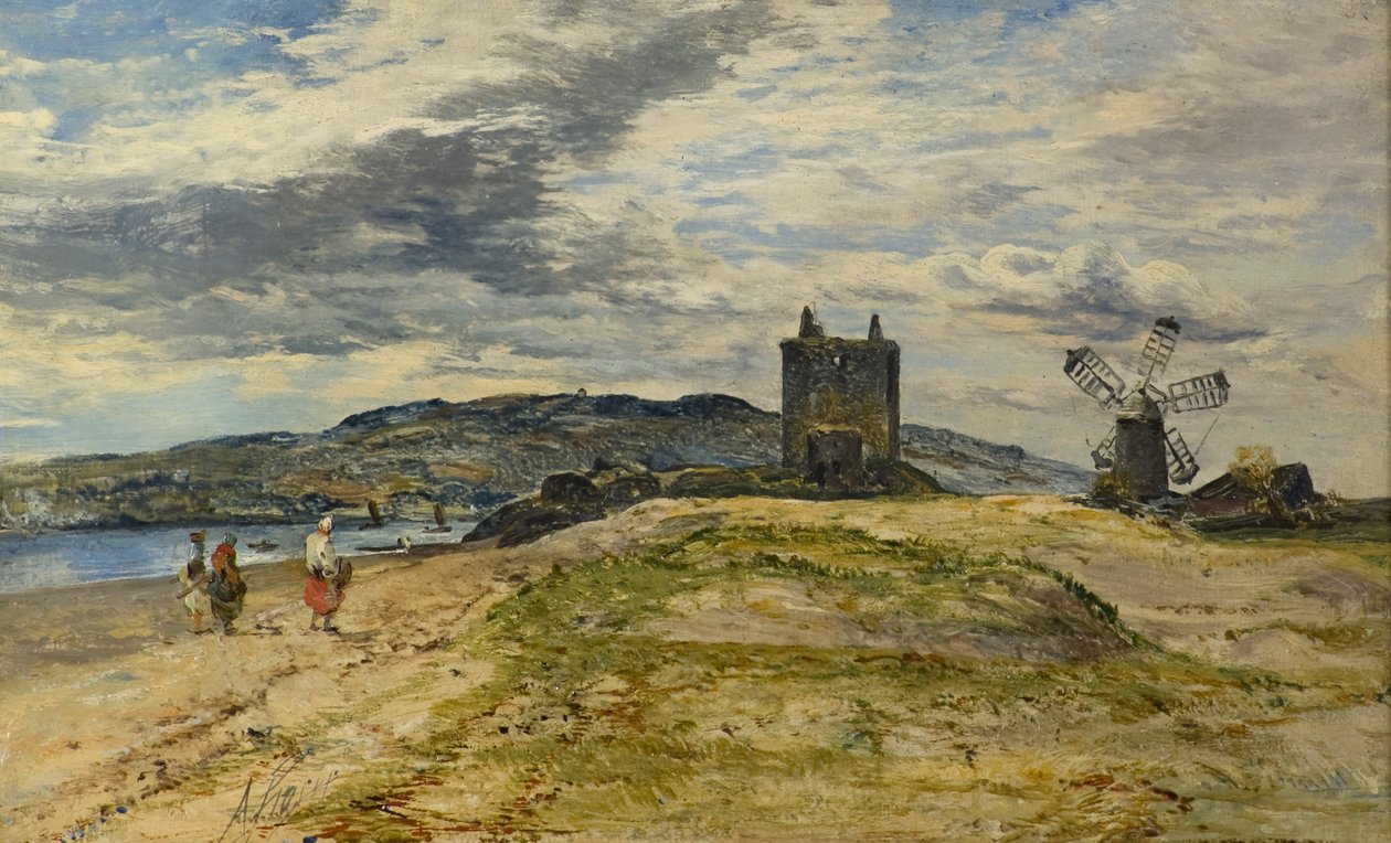 Broughty Castle, cca 1860 (olej na panelu) od Alexander Jnr. Fraser