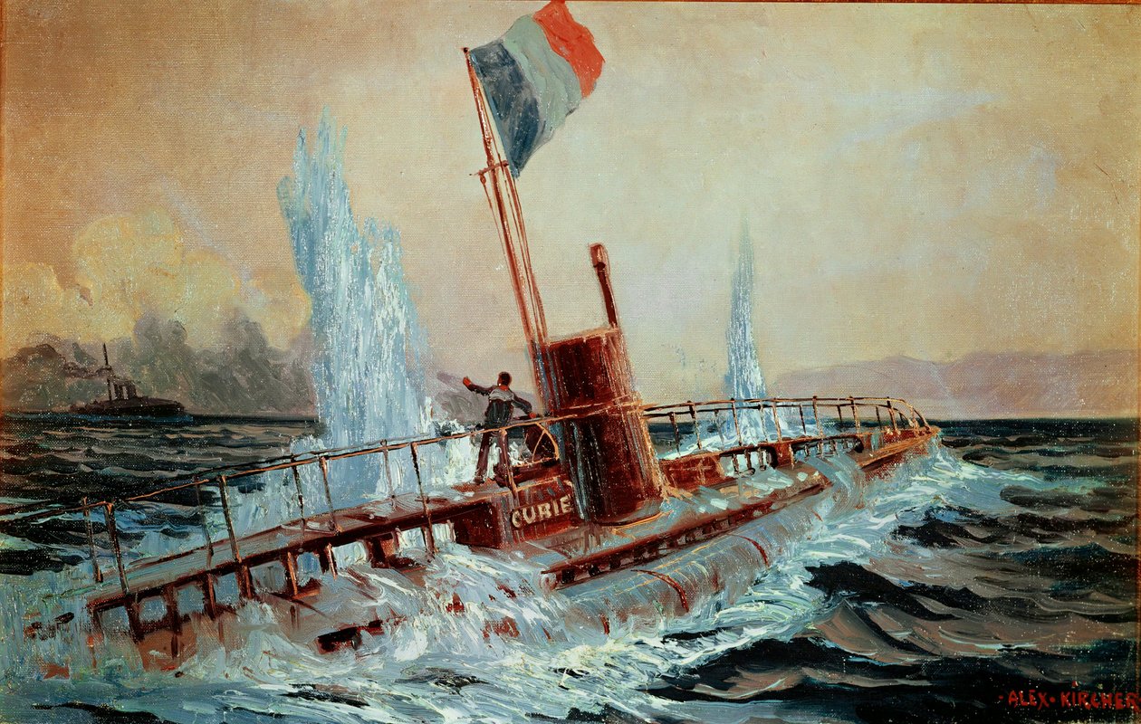Rakouská bitevní loď potopí francouzskou ponorku Curie... od Alexander Kirchner
