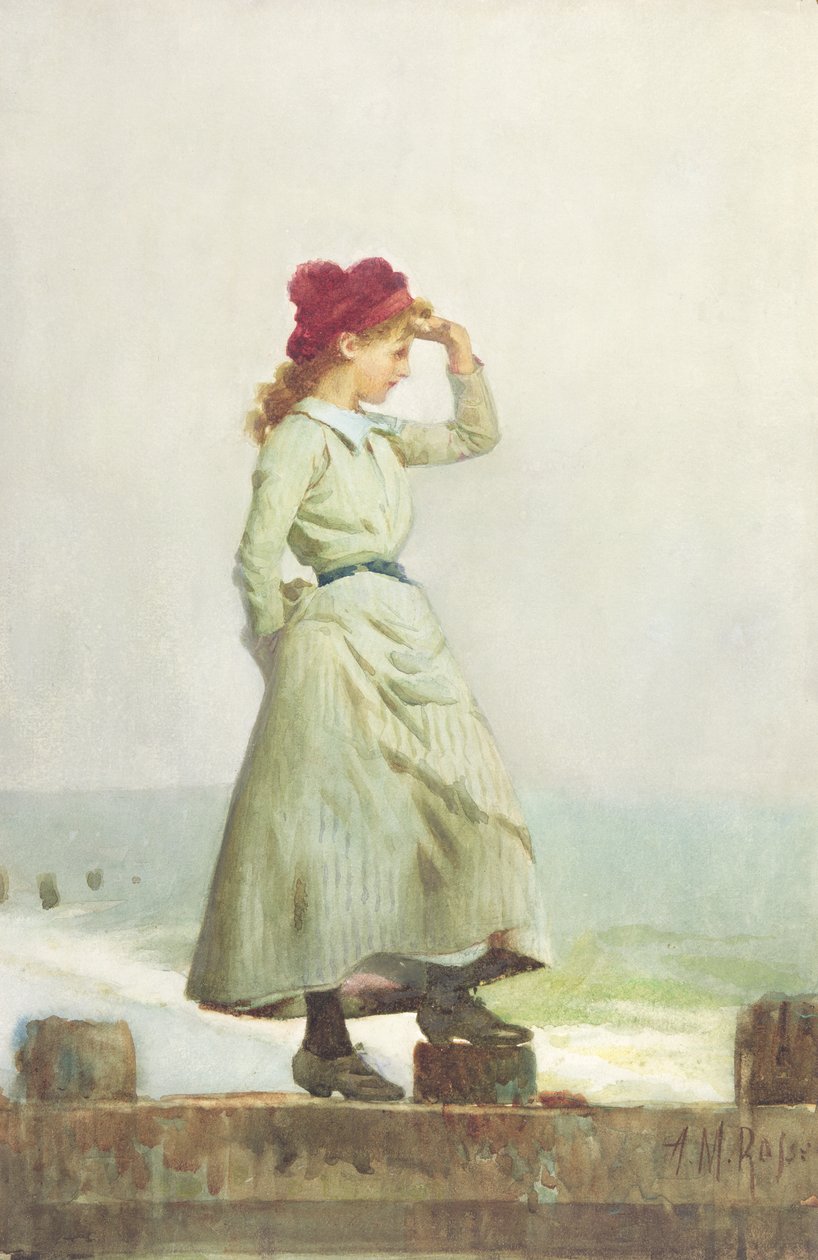 Mladá dívka na Seawall (akvarel na papíře) od Alexander M. Rossi