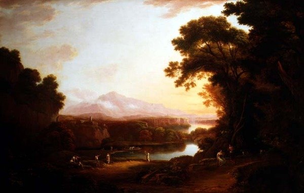 Italská krajina s tančícími rolníky (olej na plátně) od Alexander Nasmyth