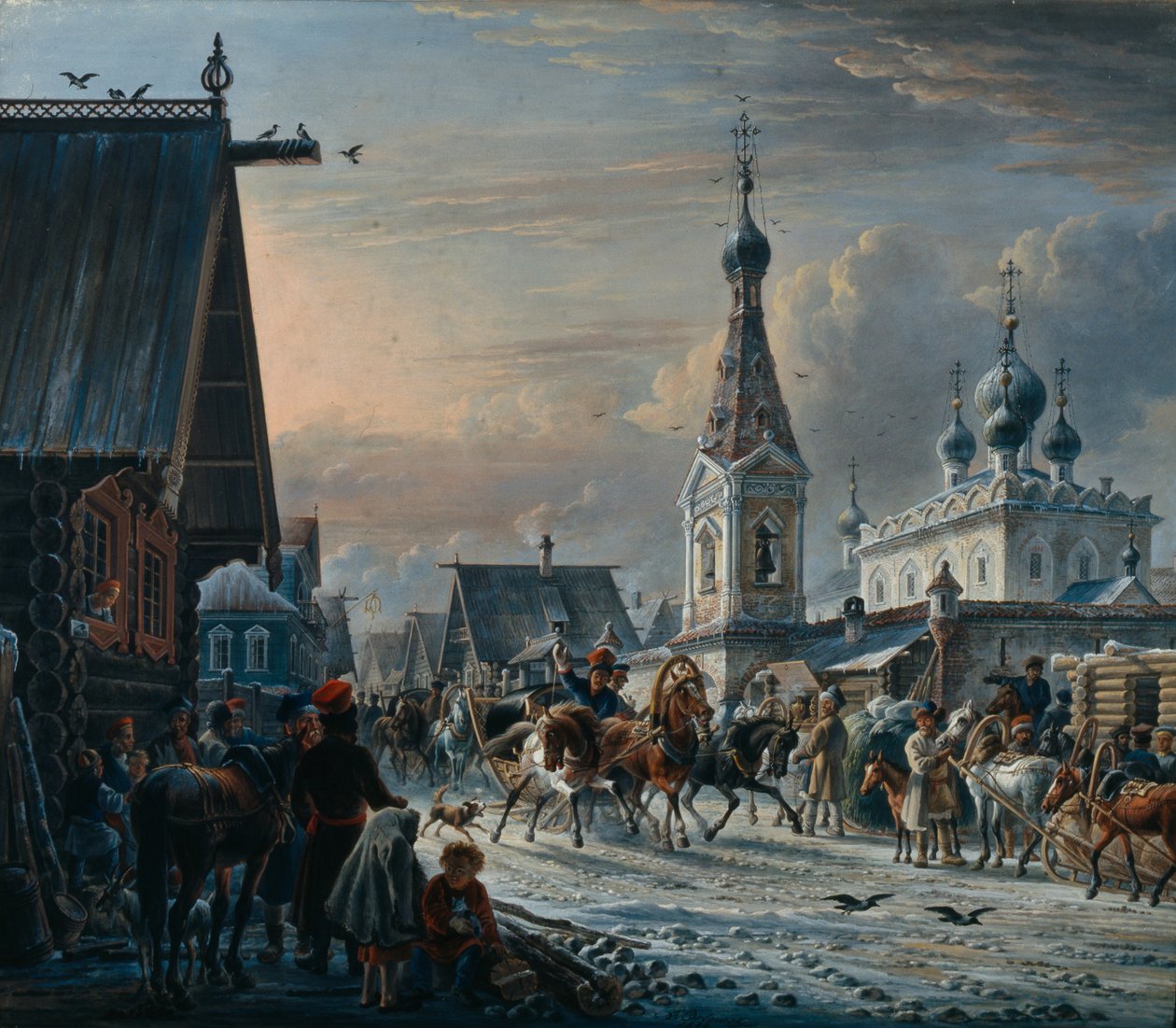 Ulice s poštovními trenéry, 1829 od Alexander Osipovich Orlowski