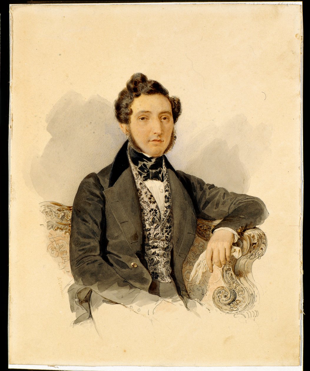 Portrét Nikolaje Michajloviče Donaurova (1806-1849) - Akvarel na papíře od Alexandra Briullova (Brioullov) (1798-1877) od Alexander Pavlovich Briullov