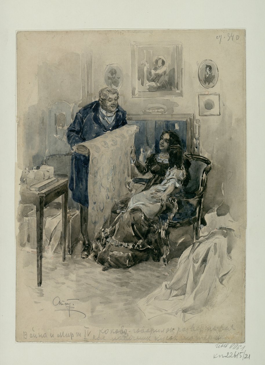 Pierre v rodině. Epilog. Ilustrace k románu Válka a mír od Lva Tolstého, 1911-1912. od Alexander Petrovich Apsit