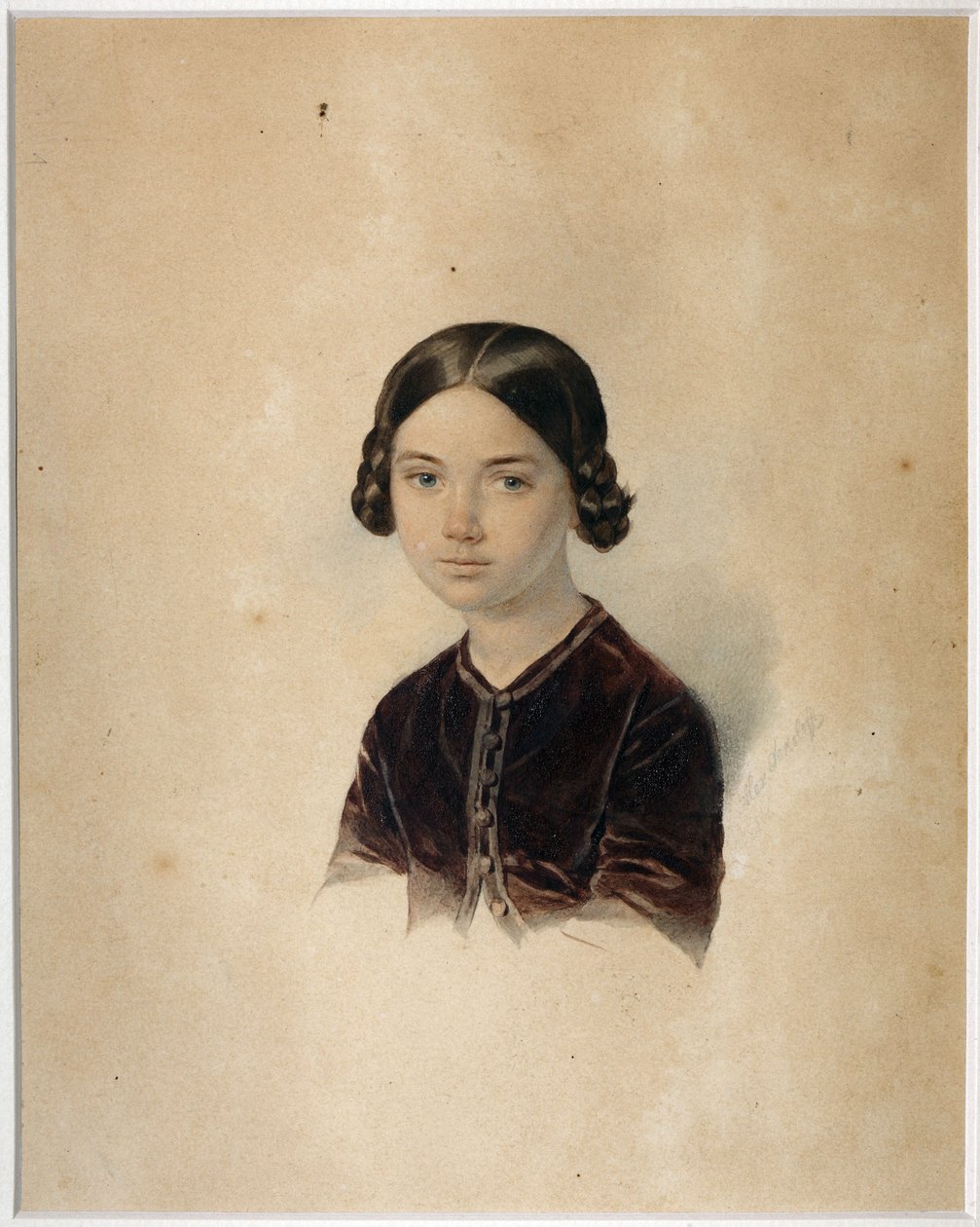 Portrét Sofie Alexandrovna Briullowa (1848-1901) par Sokolov, Alexander Petrovič (1830-1911). Akvarel na kartonu, konec 50. let-počátek 60. let 19. století, Státní muzeum A.S. Puškin, Moskva od Alexander Petrovich Sokolov